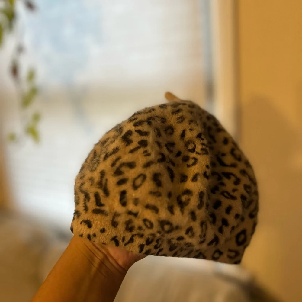 Animal Print Rabbit Fur blend Leopard Print Beret hat